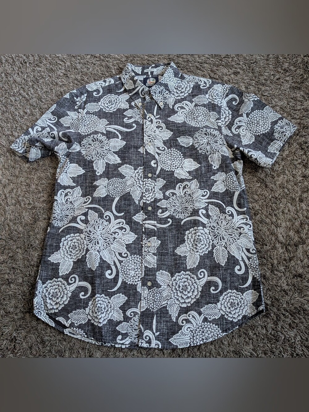Reyn Spooner Tailored Fit Cotton Blend Short Sleeve Plant Print Button Up Men L